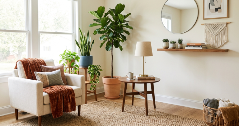 Image showing a clean room with indoor plants placed according to best styling guide for indoor plants